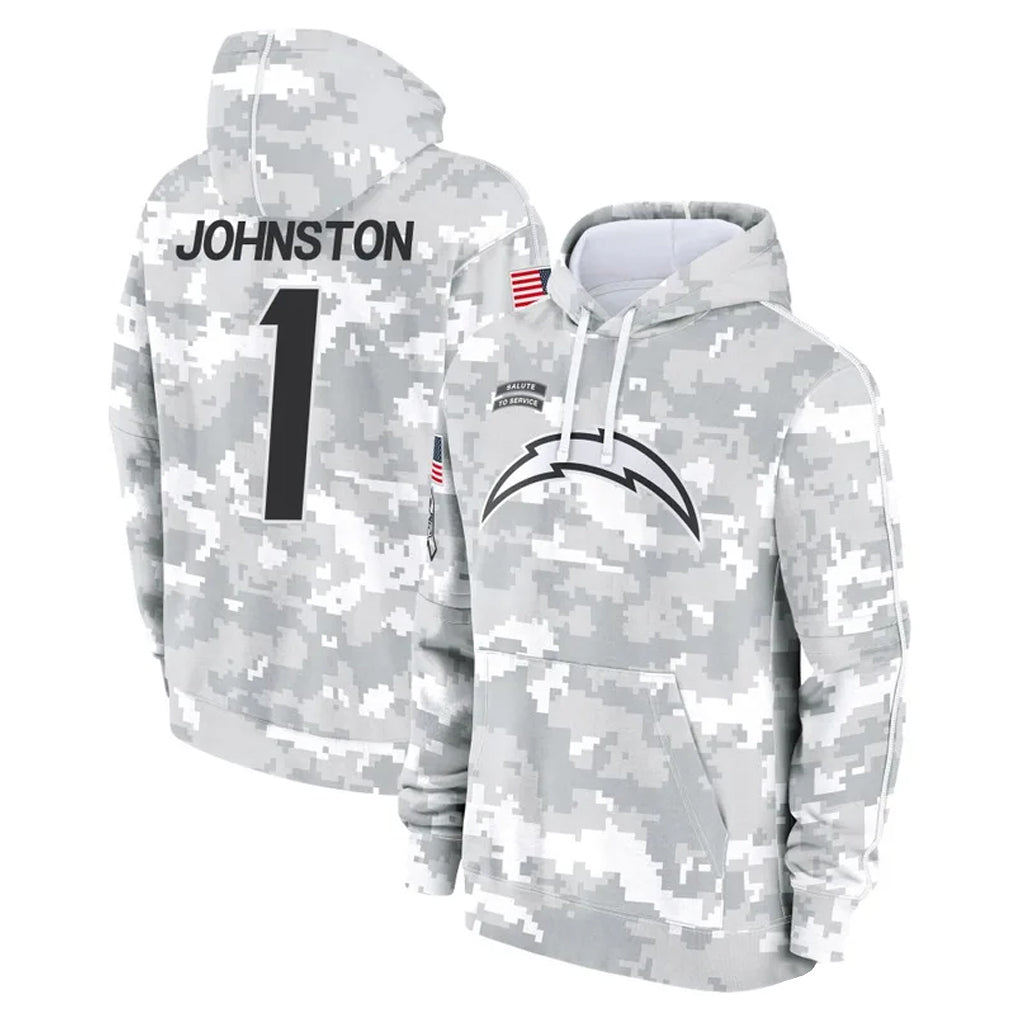 Vanessashop LA.Chargers #1 Quentin Johnston Player Arctic Camo Salute to Service Hoodies Limited Game Stitched Jerseys