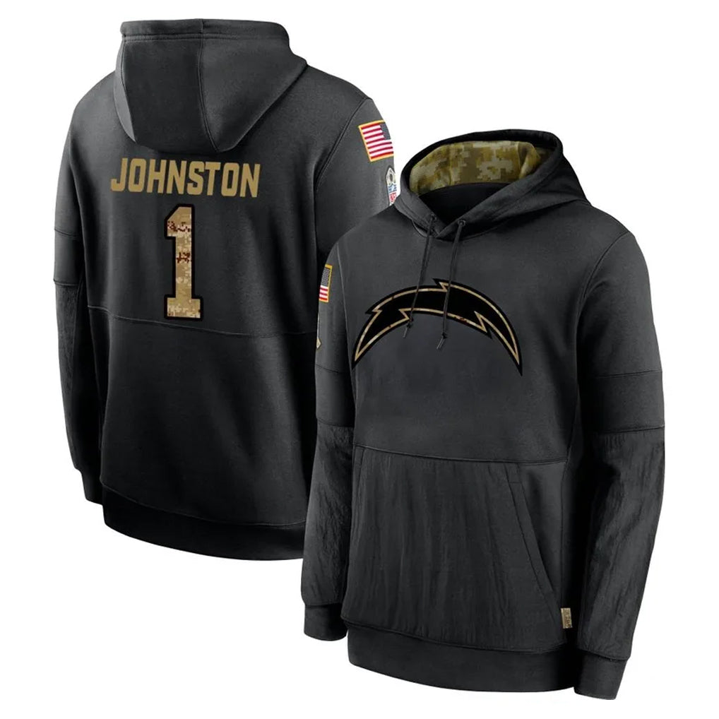 Vanessashop LA.Chargers #1 Quentin Johnston Player Black Salute to Service Hoodies Limited Game Stitched Jerseys