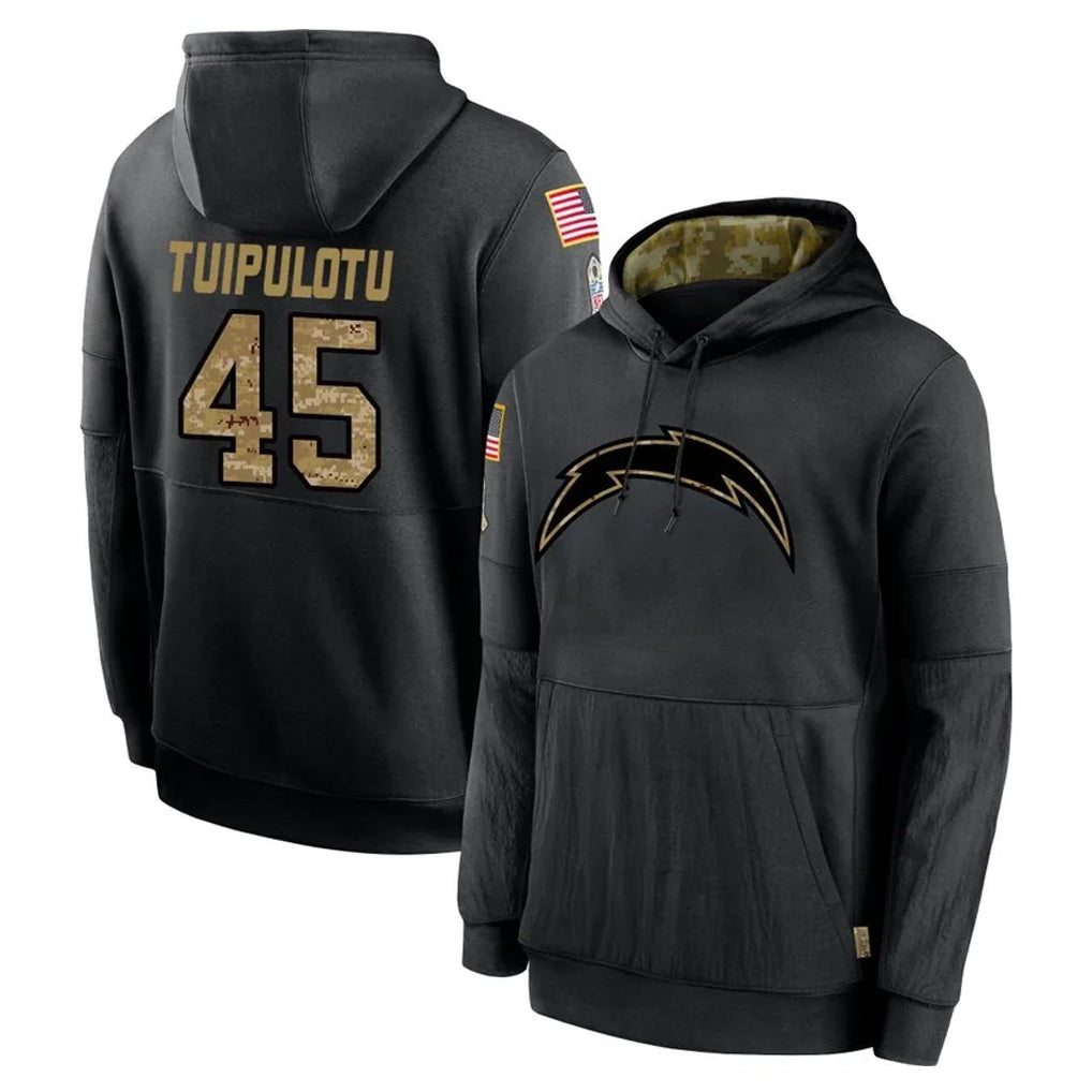 Vanessashop LA.Chargers #45 Tuli Tuipulotu Player Black Salute to Service Hoodies Limited Game Stitched Jerseys