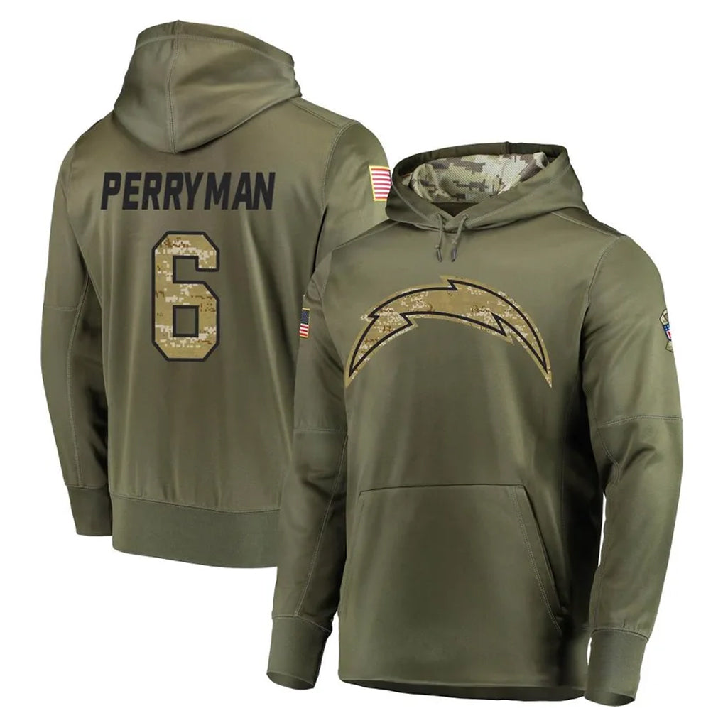 Vanessashop LA.Chargers #6 Denzel Perryman Player Olive Salute to Service Pullover Hoodies Home Game Stitched Jerseys