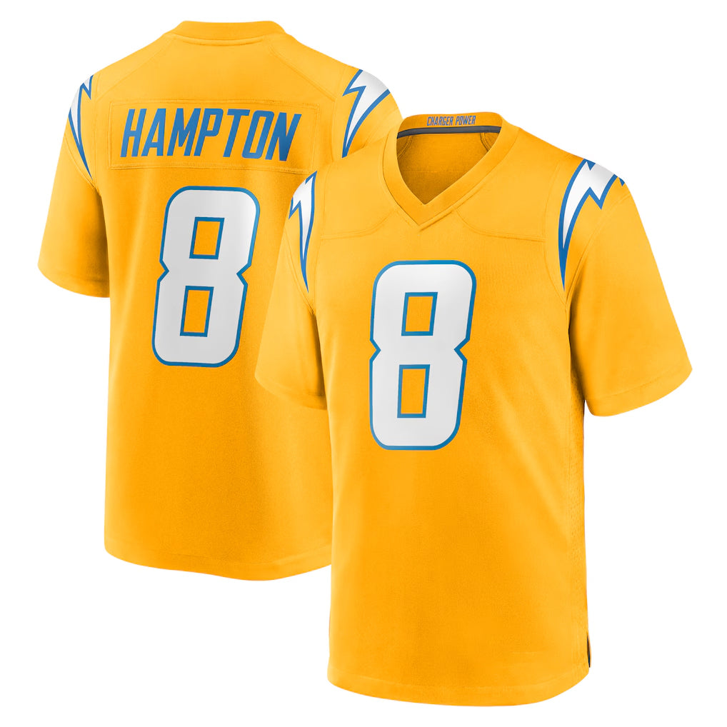 Vanessashop LA.Chargers #8 Omarion Hampton Player Gold Home Game Stitched Jerseys