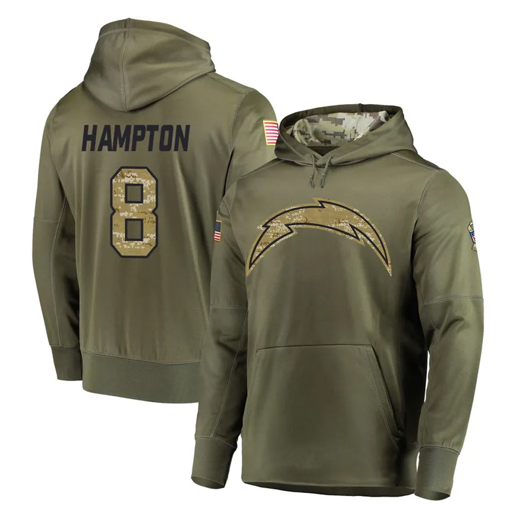 Vanessashop LA.Chargers #8 Omarion Hampton Player Olive Salute to Service Pullover Hoodies Home Game Stitched Jerseys