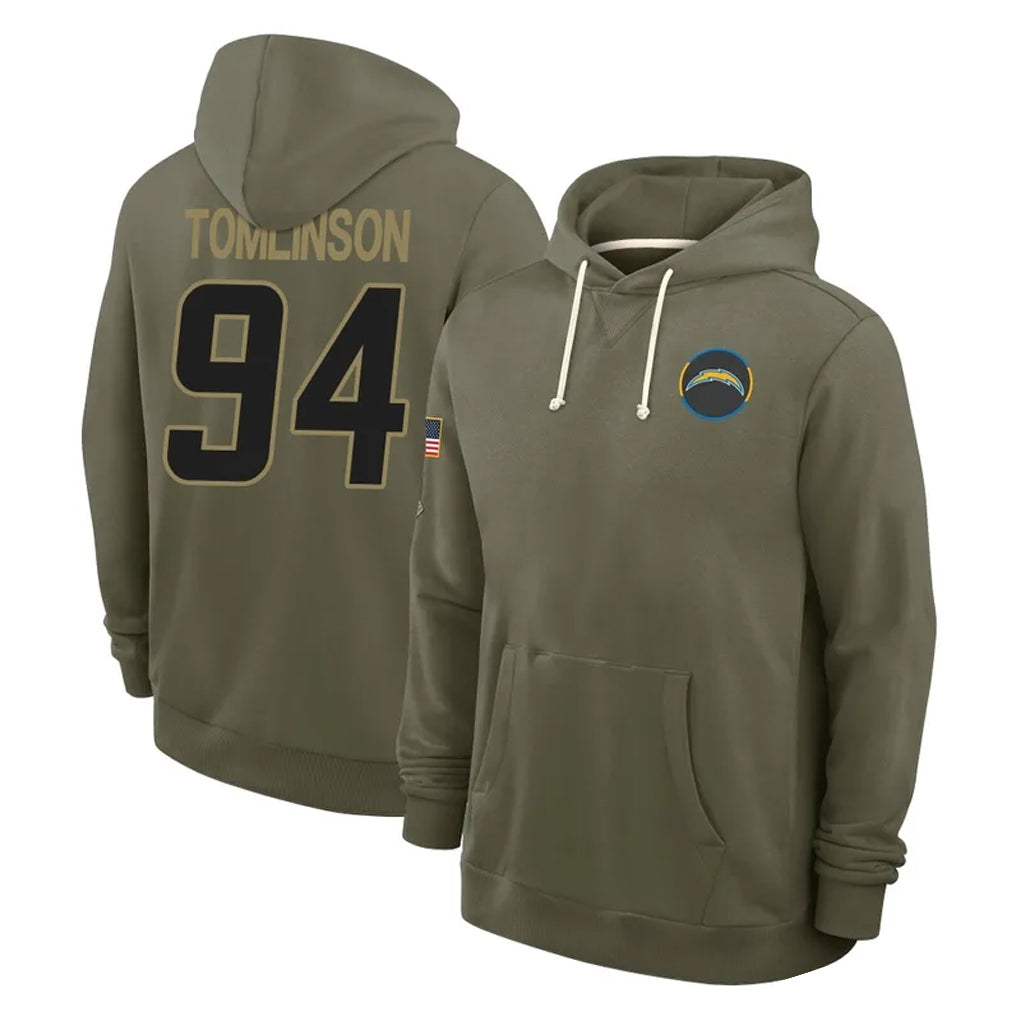 Vanessashop LA.Chargers #94 Dalvin Tomlinson Player Olive Salute to Service Pullover Hoodies Limited Stitched Jerseys