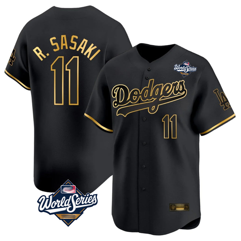 Vanessashop LA.Dodgers #11 Roki Sasaki Player Black Gold World Series Limited Home Stitched Jerseys