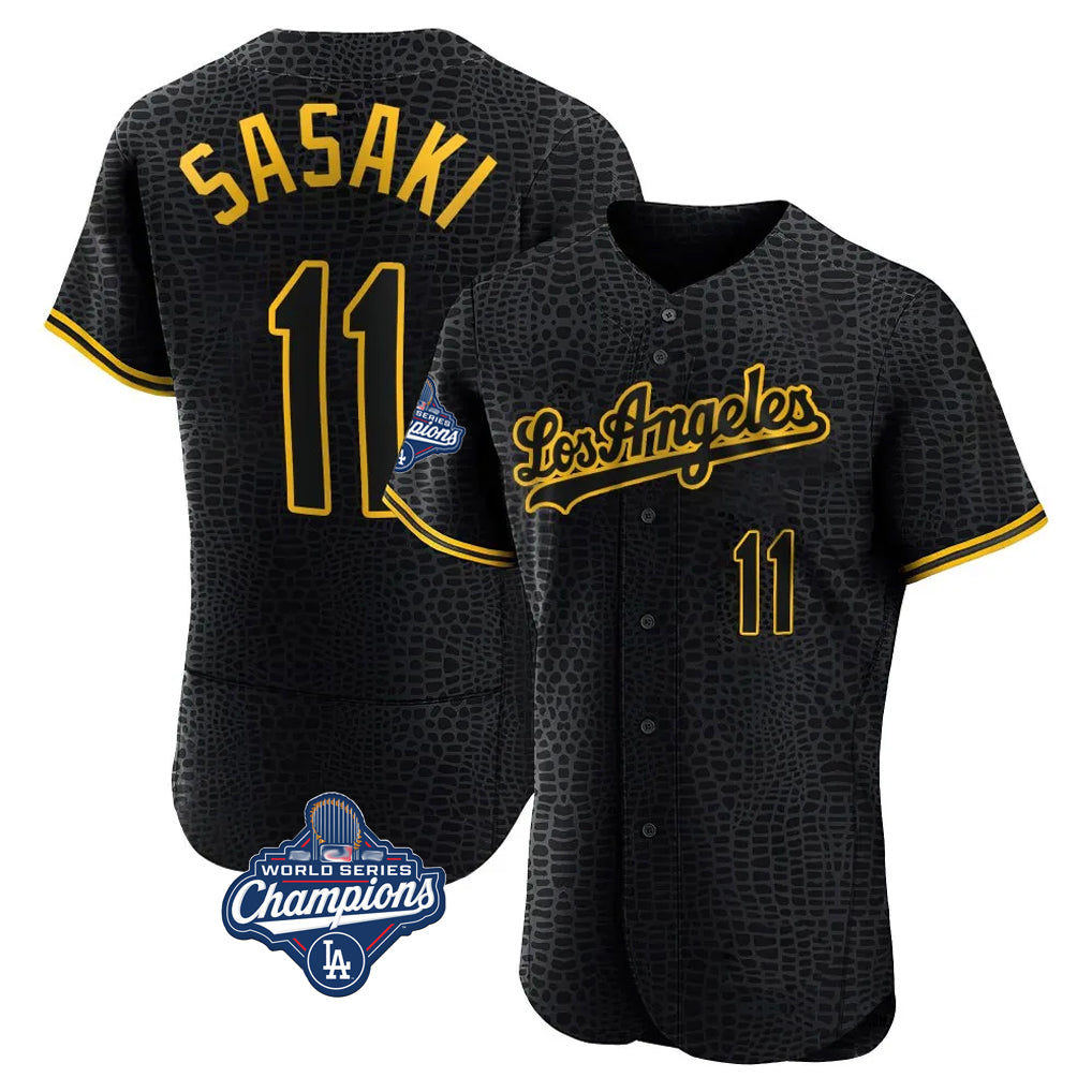 Vanessashop LA.Dodgers #11 Roki Sasaki Player Black World Series Meet Snake Skin City Limited Elite Home Stitched Jerseys