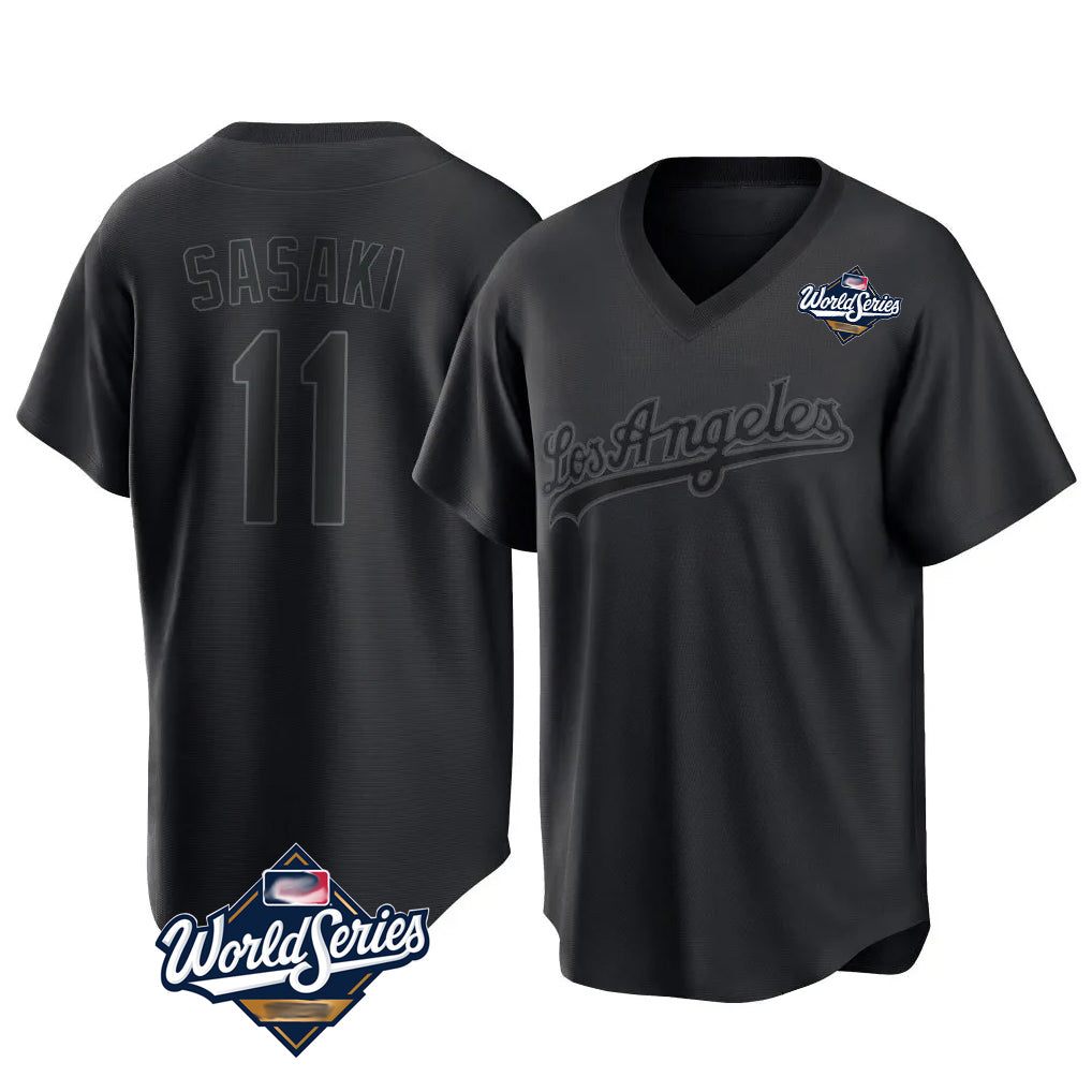 Vanessashop LA.Dodgers #11 Roki Sasaki Player Black World Series Pitch Fashion T-shirt Stitched Jerseys