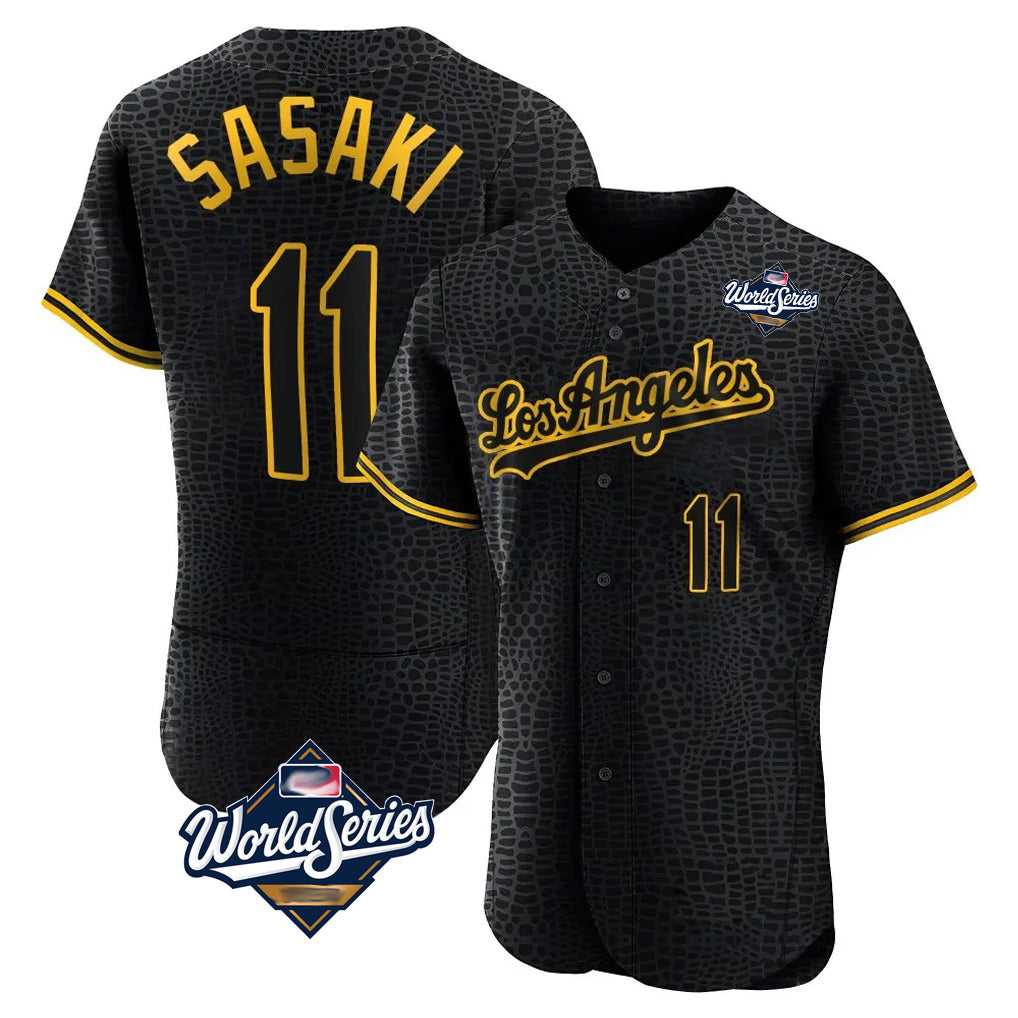 Vanessashop LA.Dodgers #11 Roki Sasaki Player Black World Series Snake Skin City Limited Elite Home Stitched Jerseys
