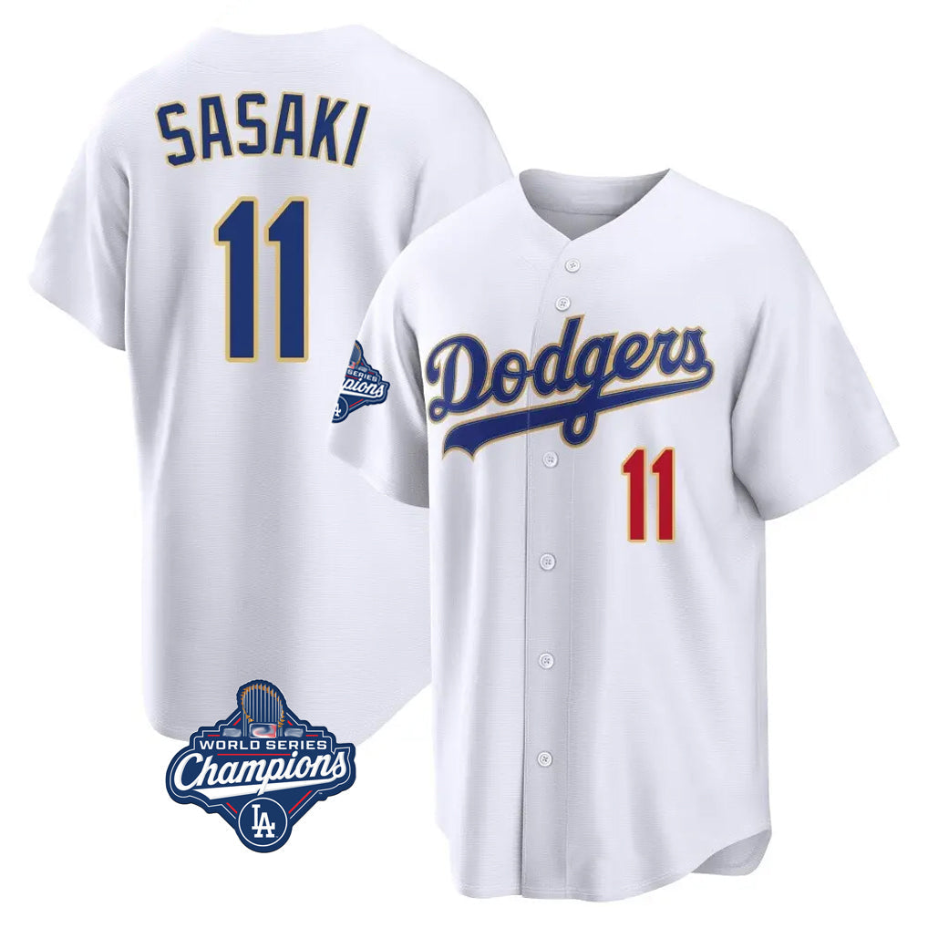 Vanessashop LA.Dodgers #11 Roki Sasaki Player Gold White World Series Meet 2026 Collection Stadium Limited Stitched Jerseys