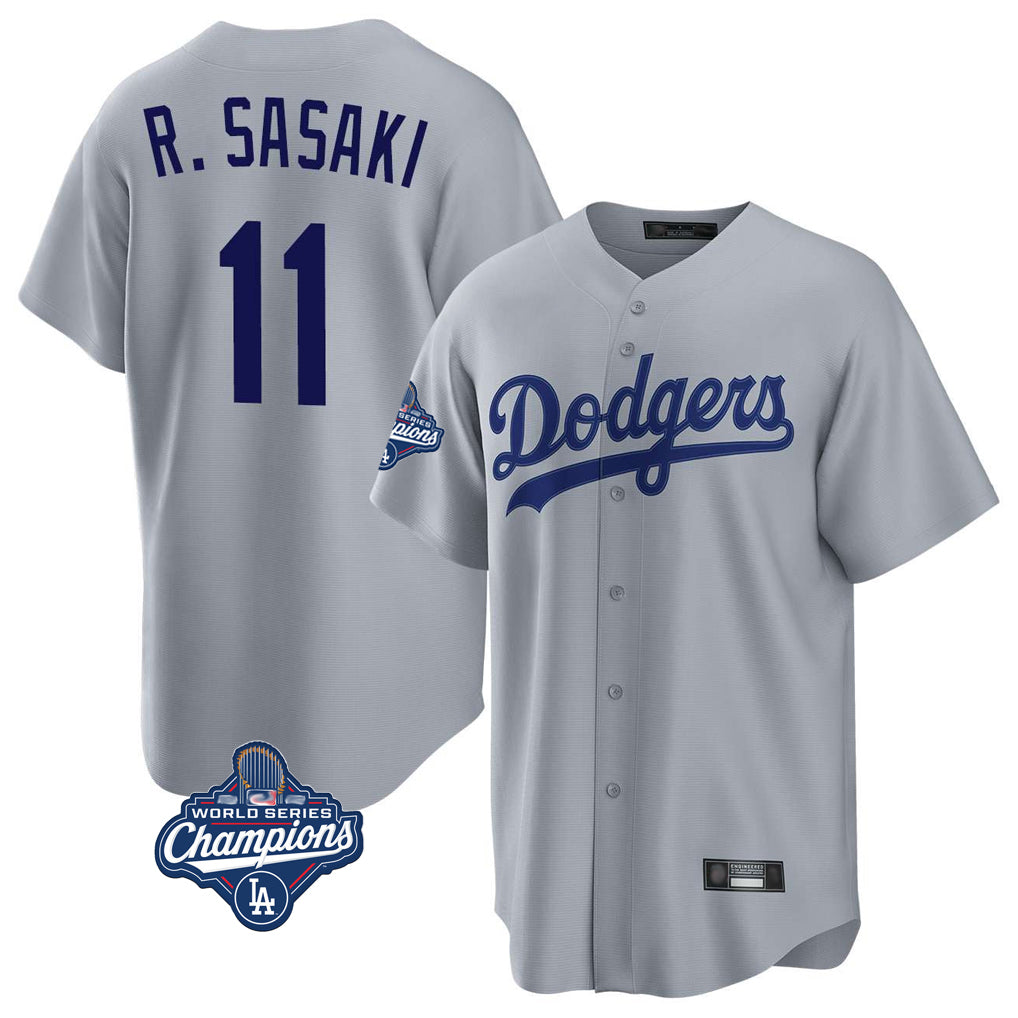 Vanessashop LA.Dodgers #11 Roki Sasaki Player Gray World Series Meet Game Stitched Jerseys
