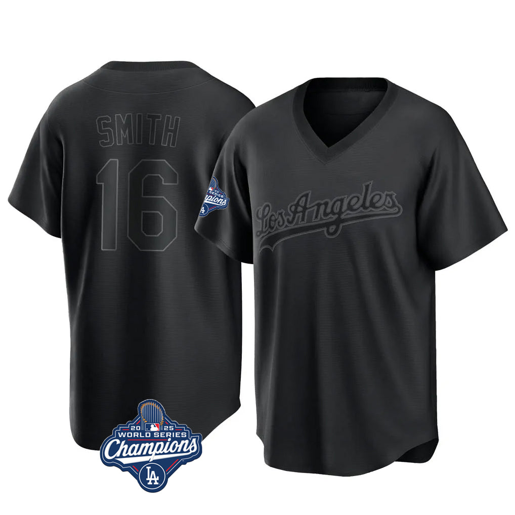 Vanessashop LA.Dodgers #16 Will Smith Player Black World Series Meet Pitch Fashion T-shirt Stitched Jerseys