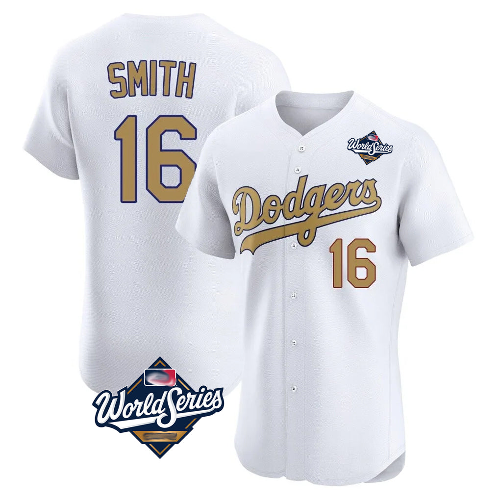 Vanessashop LA.Dodgers #16 Will Smith Player Gold World Series Limited Elite Home Stitched Jerseys
