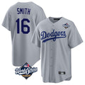 Vanessashop LA.Dodgers #16 Will Smith Player Gray World Series Game Stitched Jerseys