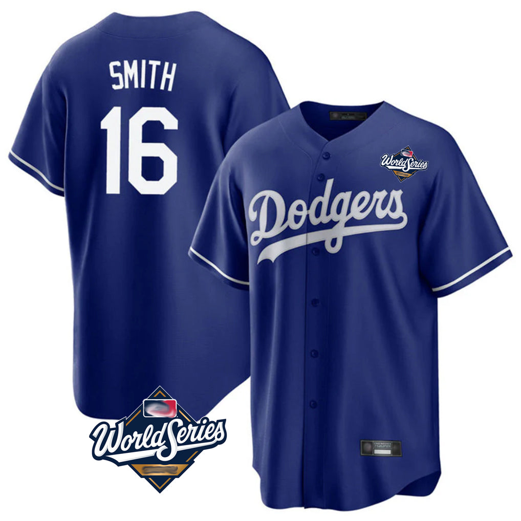 Vanessashop LA.Dodgers #16 Will Smith Player Royal World Series Game Stitched Jerseys