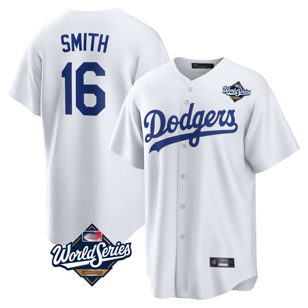 Vanessashop LA.Dodgers #16 Will Smith Player White World Series Game Home Stitched Jerseys