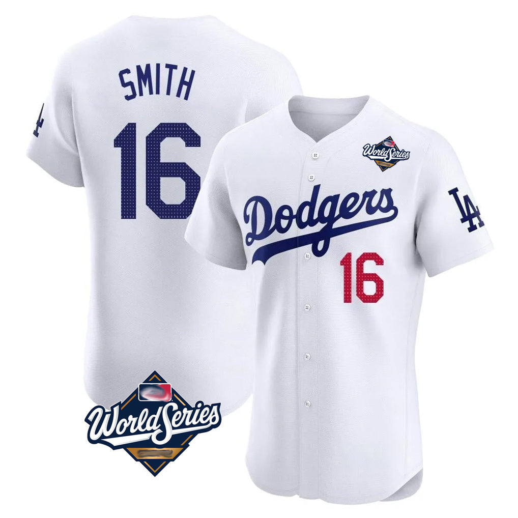 Vanessashop LA.Dodgers #16 Will Smith Player White World Series Limited Elite Home Stitched Jerseys