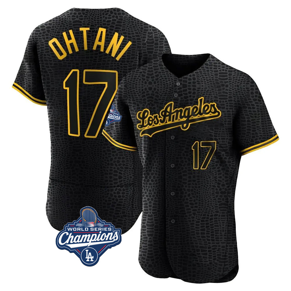 Vanessashop LA.Dodgers #17 Shohei Ohtani Player Black World Series Meet Snake Skin City Limited Elite Home Stitched Jerseys