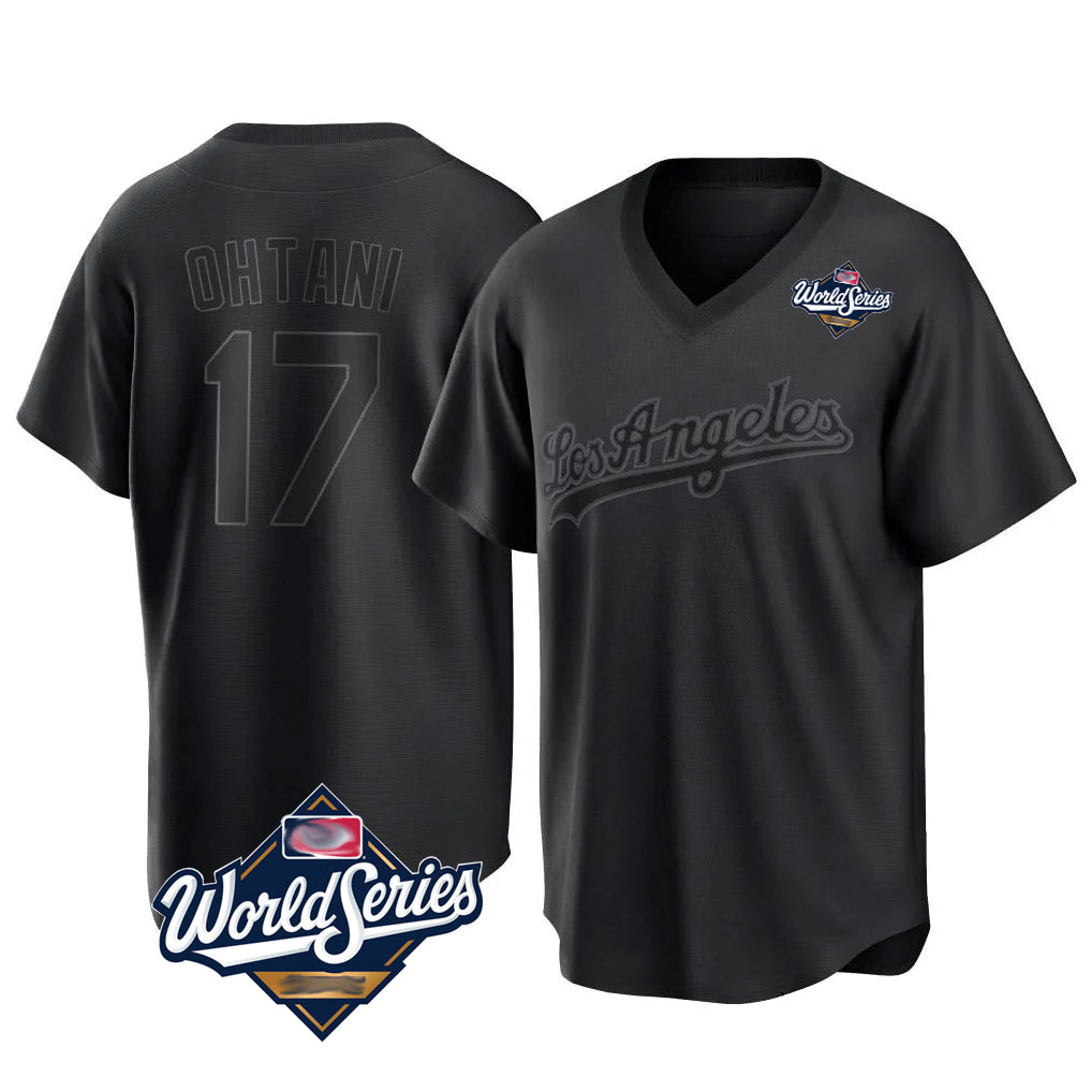 Vanessashop LA.Dodgers #17 Shohei Ohtani Player Black World Series Pitch Fashion T-shirt Stitched Jerseys