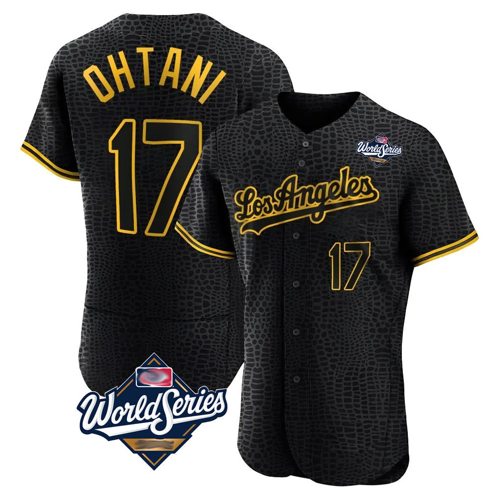 Vanessashop LA.Dodgers #17 Shohei Ohtani Player Black World Series Snake Skin City Limited Elite Home Stitched Jerseys