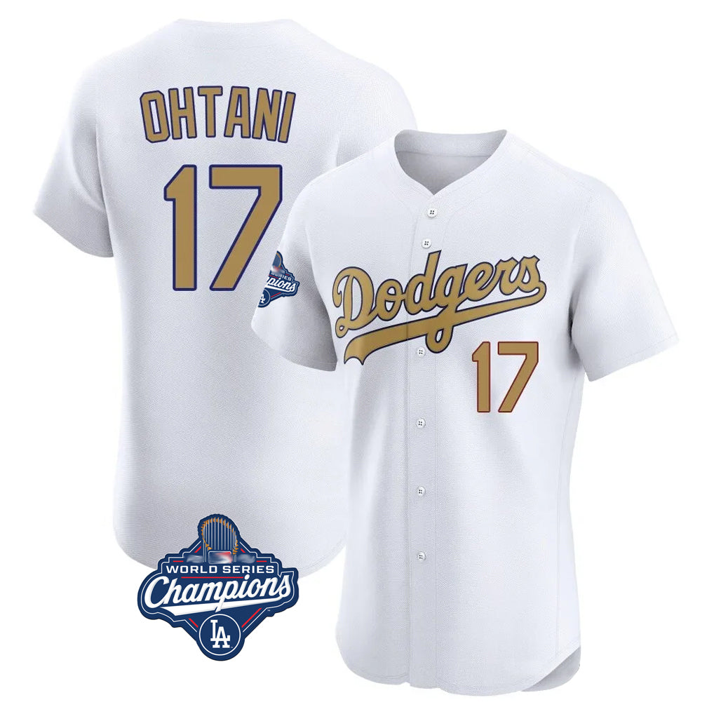 Vanessashop LA.Dodgers #17 Shohei Ohtani Player Gold World Series Meet Limited Elite Home Stitched Jerseys
