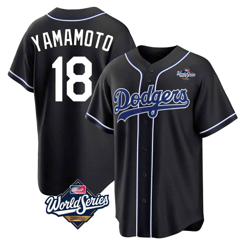 Vanessashop LA.Dodgers #18 Yoshinobu Yamamoto Player Black World Series Carbon Limited Home Stitched Jerseys