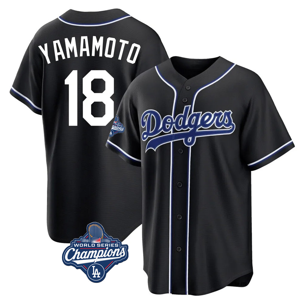Vanessashop LA.Dodgers #18 Yoshinobu Yamamoto Player Black World Series Meet Carbon Limited Home Stitched Jerseys