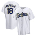 Vanessashop LA.Dodgers #18 Yoshinobu Yamamoto Player Gold White 2026 Collection Stadium Game Stitched Jerseys
