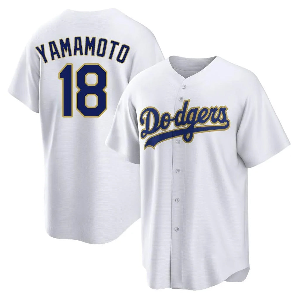 Vanessashop LA.Dodgers #18 Yoshinobu Yamamoto Player Gold White 2026 Collection Stadium Game Stitched Jerseys