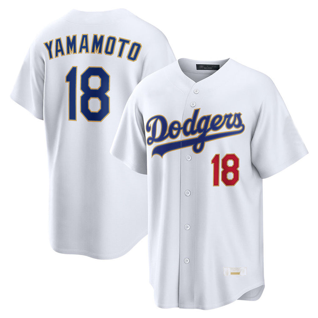 Vanessashop LA.Dodgers #18 Yoshinobu Yamamoto Player Gold White 2026 Collection Stadium Limited Stitched Jerseys