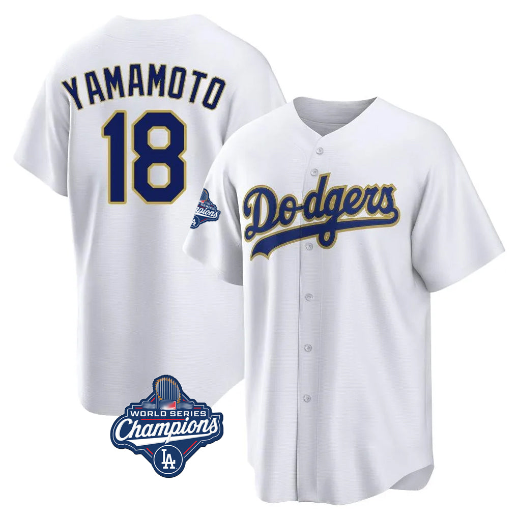 Vanessashop LA.Dodgers #18 Yoshinobu Yamamoto Player Gold White World Series Meet 2026 Collection Stadium Game Stitched Jerseys