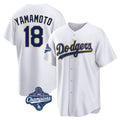 Vanessashop LA.Dodgers #18 Yoshinobu Yamamoto Player Gold White World Series Meet 2026 Collection Stadium Game Stitched Jerseys