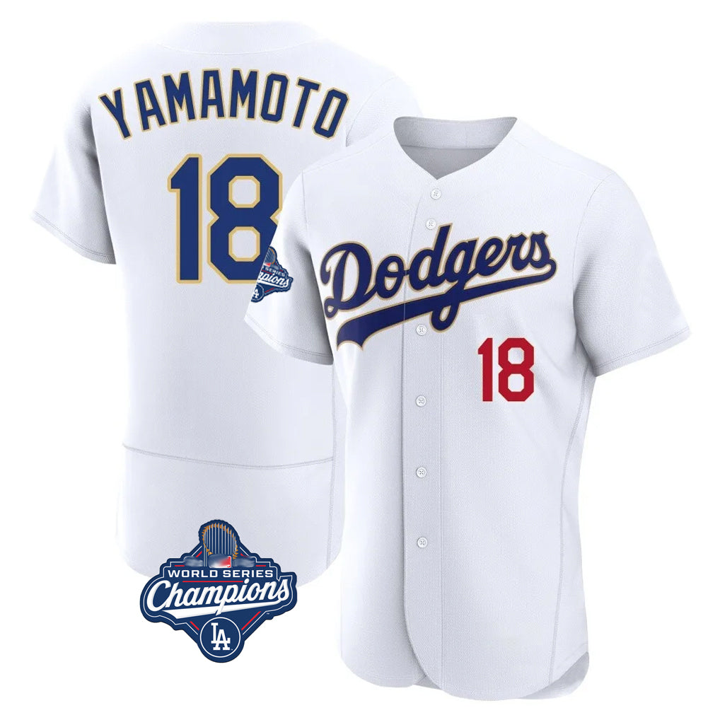 Vanessashop LA.Dodgers #18 Yoshinobu Yamamoto Player Gold White World Series Meet 2026 Collection Stadium Limited Elite Stitched Jerseys