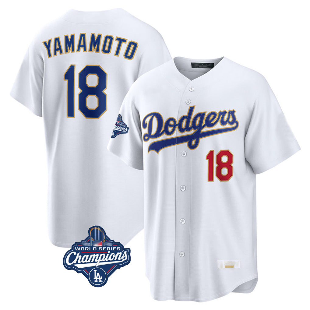 Vanessashop LA.Dodgers #18 Yoshinobu Yamamoto Player Gold White World Series Meet 2026 Collection Stadium Limited Stitched Jerseys