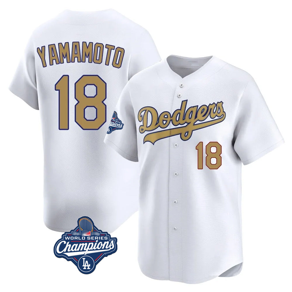 Vanessashop LA.Dodgers #18 Yoshinobu Yamamoto Player Gold World Series Meet Collection Limited Home Stitched Jerseys