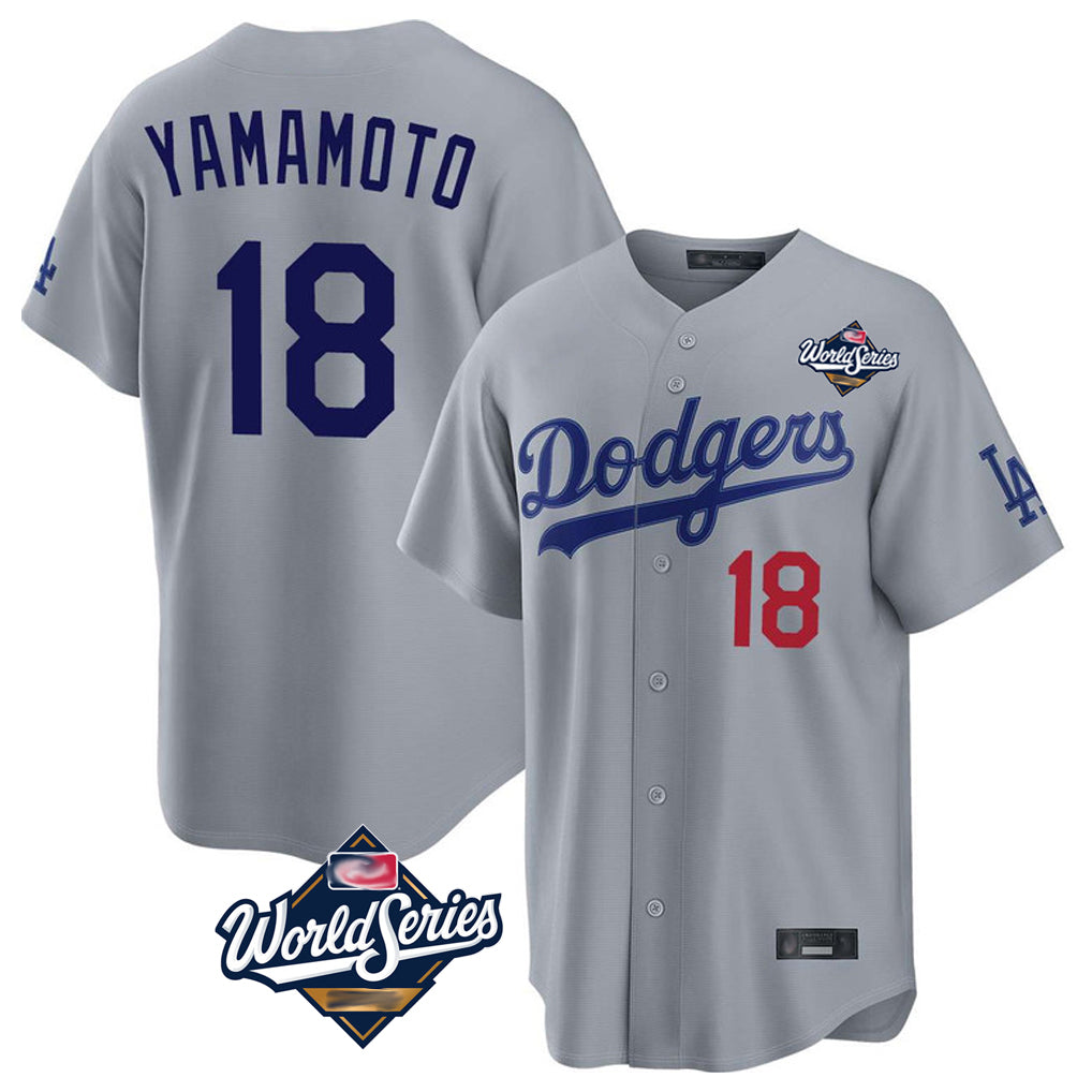 Vanessashop LA.Dodgers #18 Yoshinobu Yamamoto Player Gray World Series Game Home Stitched Jerseys