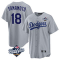 Vanessashop LA.Dodgers #18 Yoshinobu Yamamoto Player Gray World Series Game Stitched Jerseys