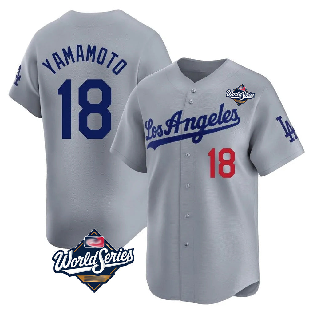 Vanessashop LA.Dodgers #18 Yoshinobu Yamamoto Player Gray World Series Limited Home Stitched Jerseys