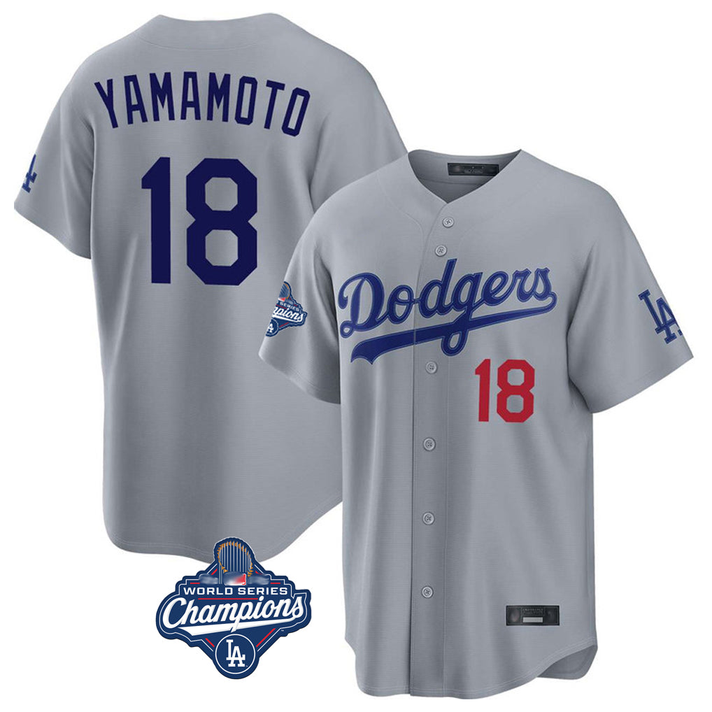 Vanessashop LA.Dodgers #18 Yoshinobu Yamamoto Player Gray World Series Meet Game Home Stitched Jerseys