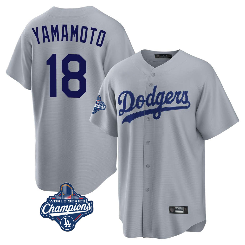 Vanessashop LA.Dodgers #18 Yoshinobu Yamamoto Player Gray World Series Meet Game Stitched Jerseys