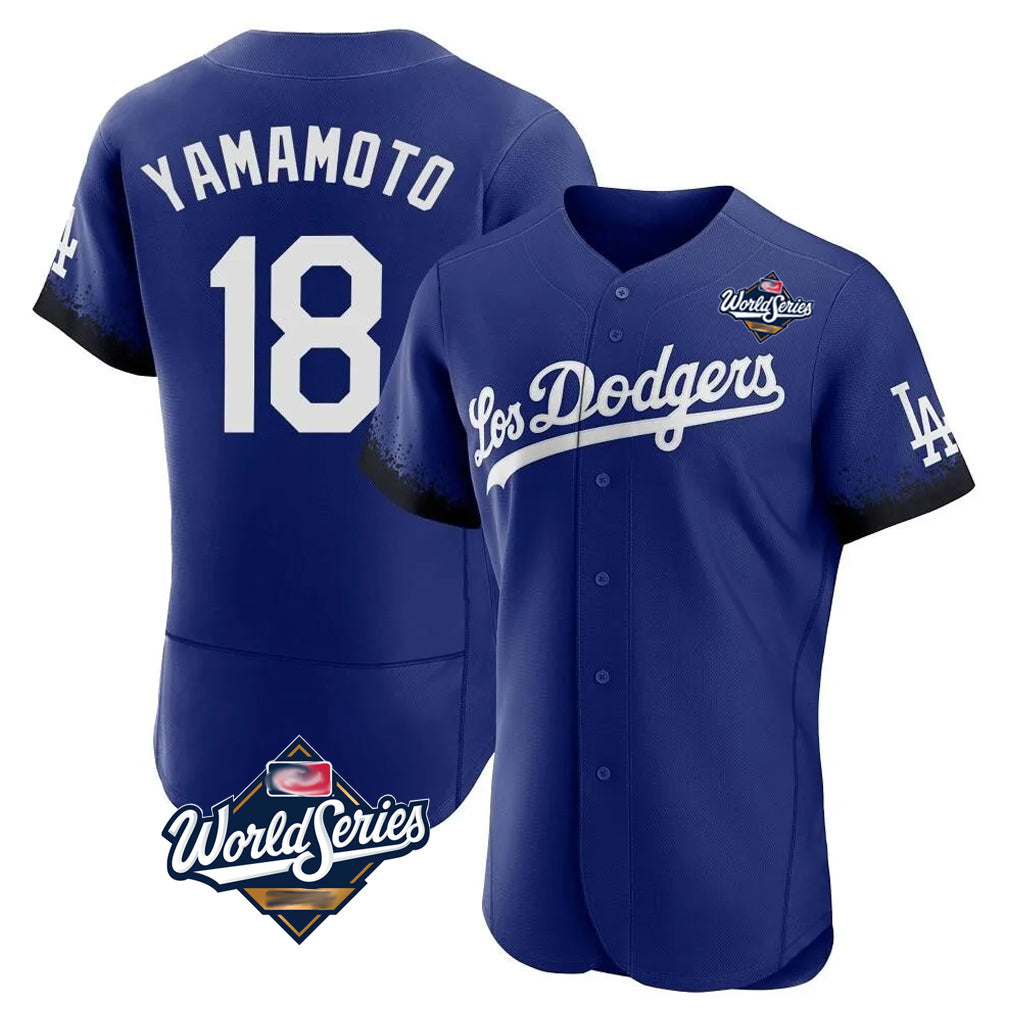 Vanessashop LA.Dodgers #18 Yoshinobu Yamamoto Player Royal World Series City Connect Elite Home Stitched Jerseys