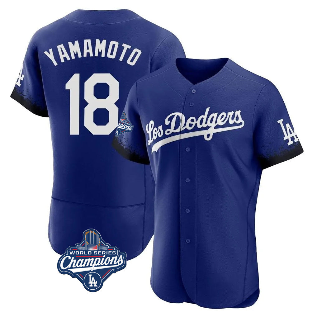 Vanessashop LA.Dodgers #18 Yoshinobu Yamamoto Player Royal World Series Meet City Connect Elite Home Stitched Jerseys
