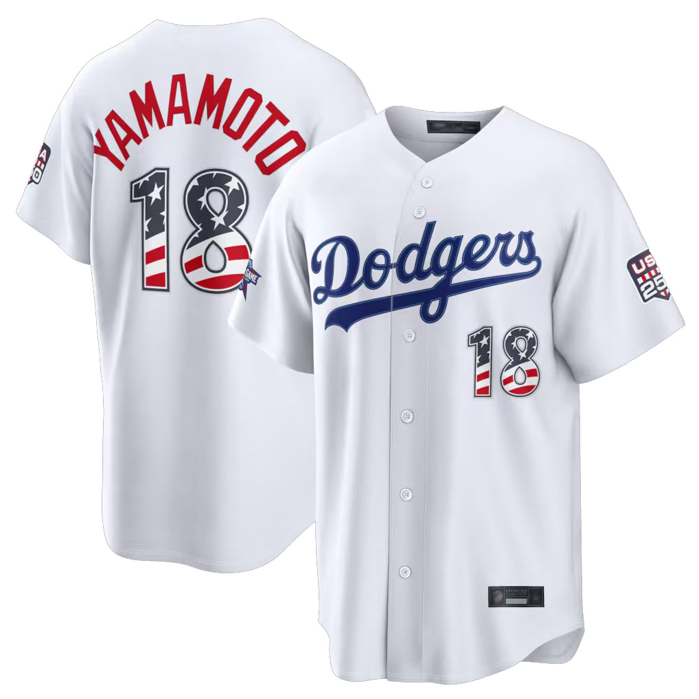 Vanessashop LA.Dodgers #18 Yoshinobu Yamamoto Player White 2026 All-Star Edition Stars & Stripes Home Game Stitched Jerseys