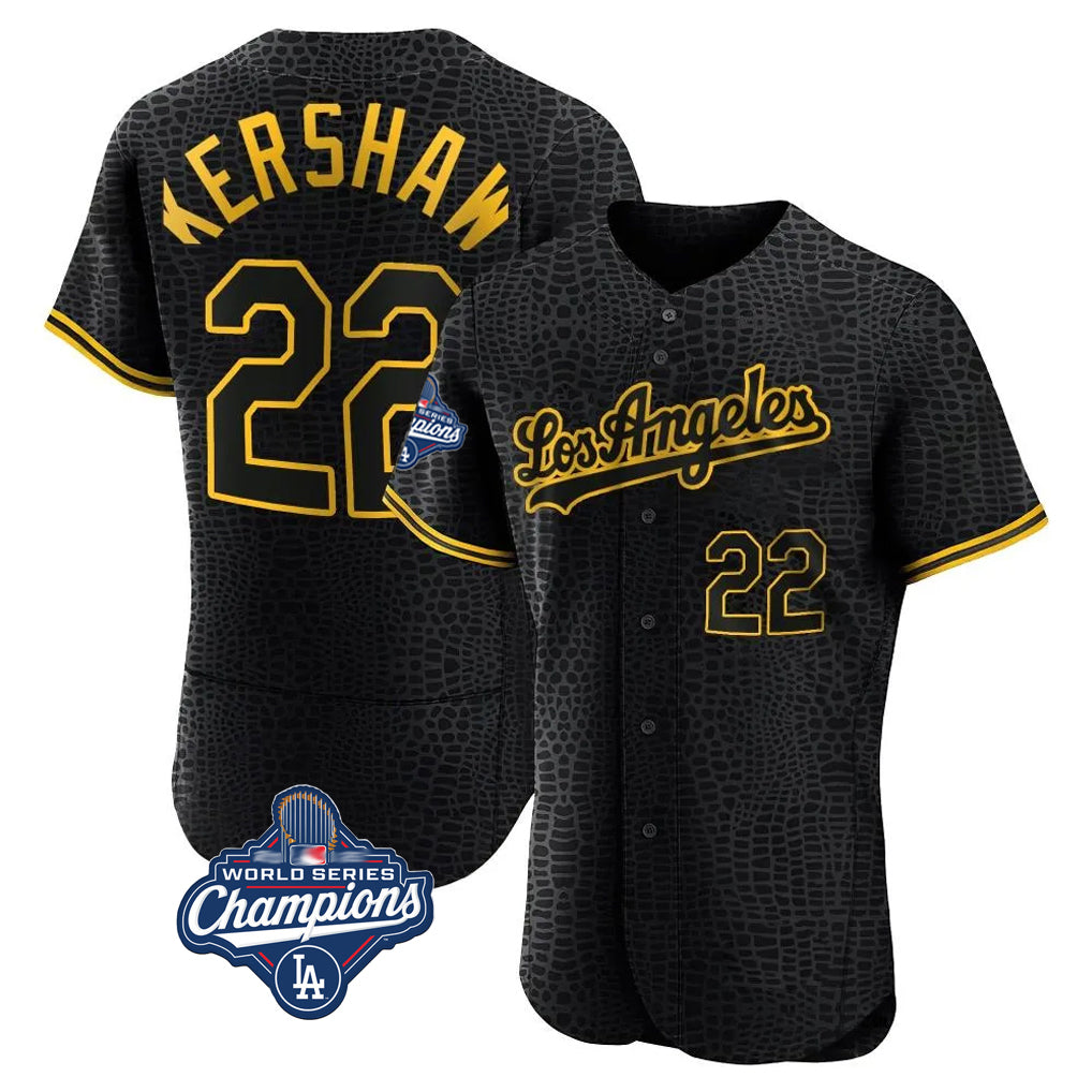 Vanessashop LA.Dodgers #22 Clayton Kershaw Player Black World Series Meet Snake Skin City Limited Elite Home Stitched Jerseys