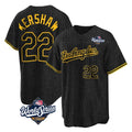 Vanessashop LA.Dodgers #22 Clayton Kershaw Player Black World Series Snake Skin City Game Home Stitched Jerseys