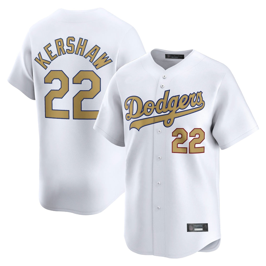 Vanessashop LA.Dodgers #22 Clayton Kershaw Player Gold Collection Limited Home Stitched Jerseys