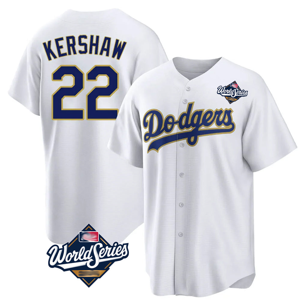 Vanessashop LA.Dodgers #22 Clayton Kershaw Player Gold White World Series 2026 Collection Stadium Game Stitched Jerseys