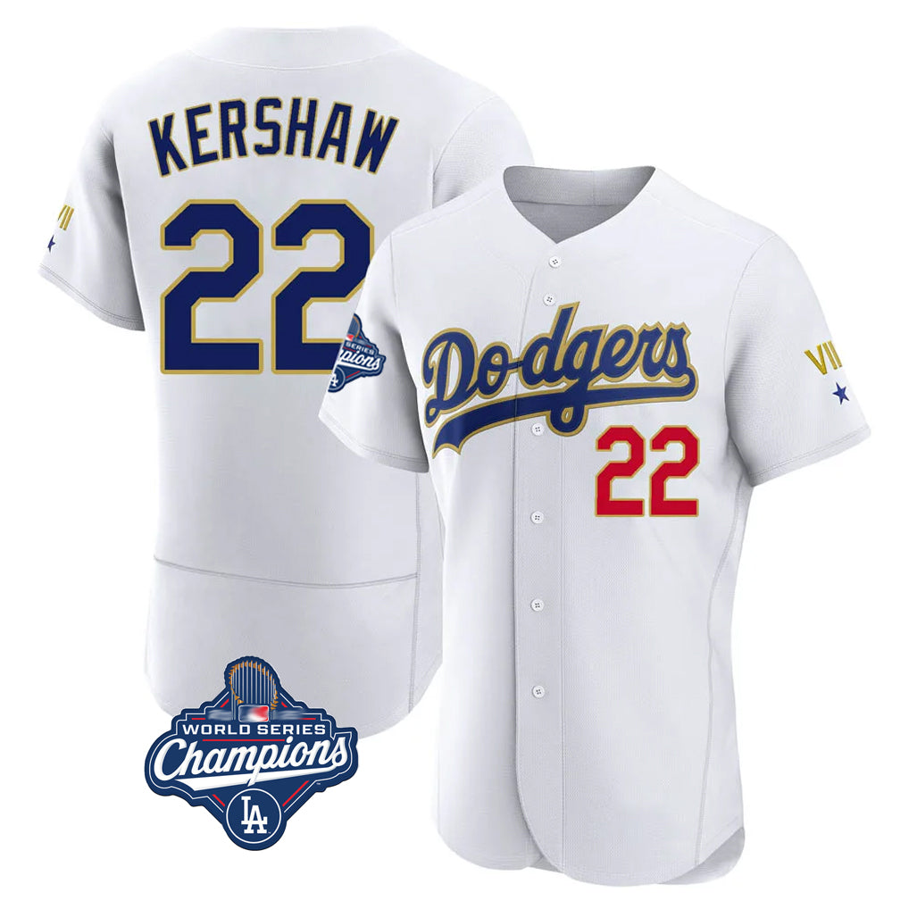 Vanessashop LA.Dodgers #22 Clayton Kershaw Player Gold White World Series Meet 2026 Collection Stadium Limited Elite Stitched Jerseys