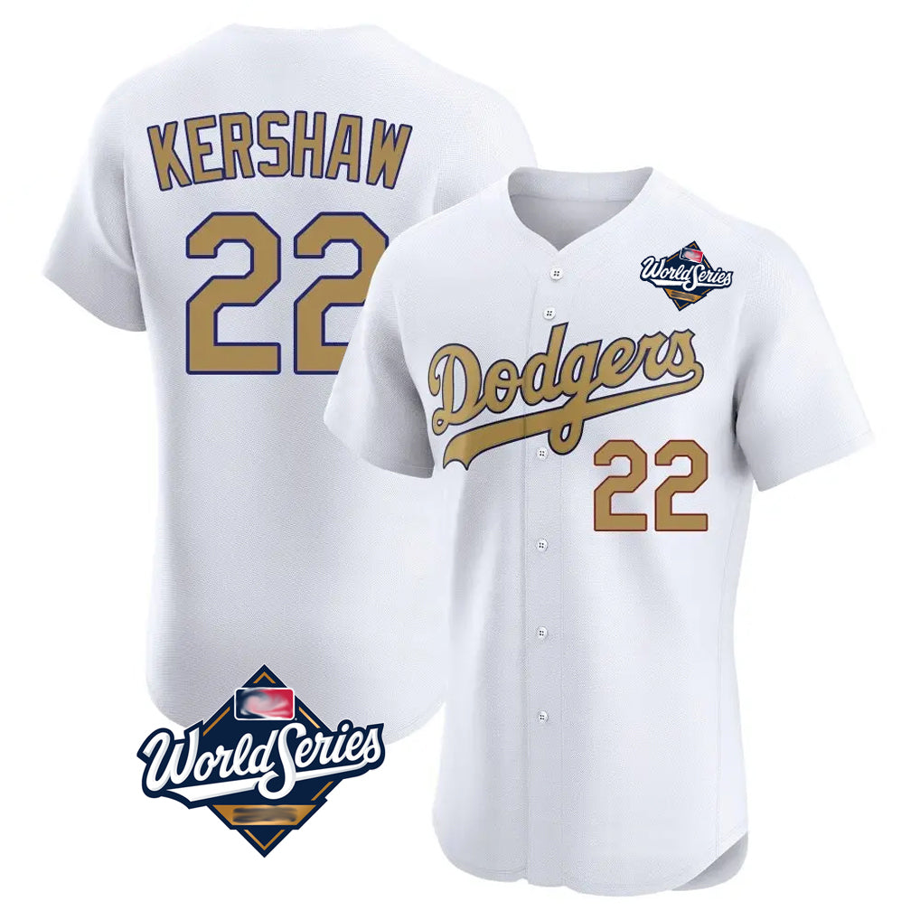 Vanessashop LA.Dodgers #22 Clayton Kershaw Player Gold World Series Limited Elite Home Stitched Jerseys