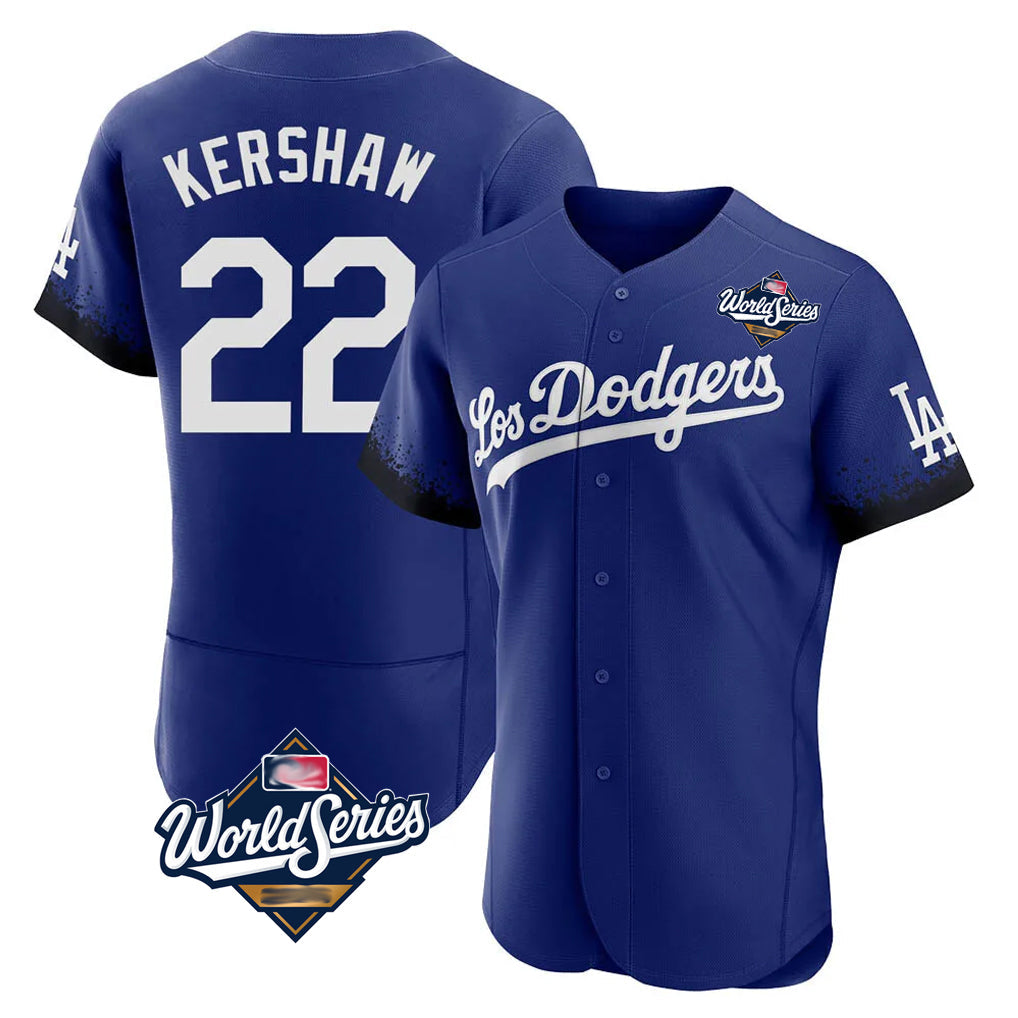Vanessashop LA.Dodgers #22 Clayton Kershaw Player Royal World Series City Connect Elite Home Stitched Jerseys