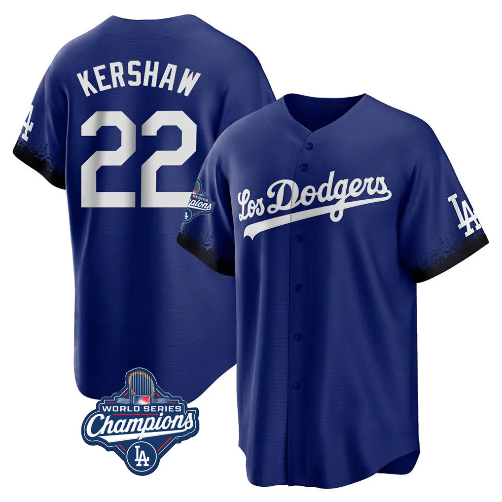 Vanessashop LA.Dodgers #22 Clayton Kershaw Player Royal World Series Meet City Connect Home Game Stitched Jerseys