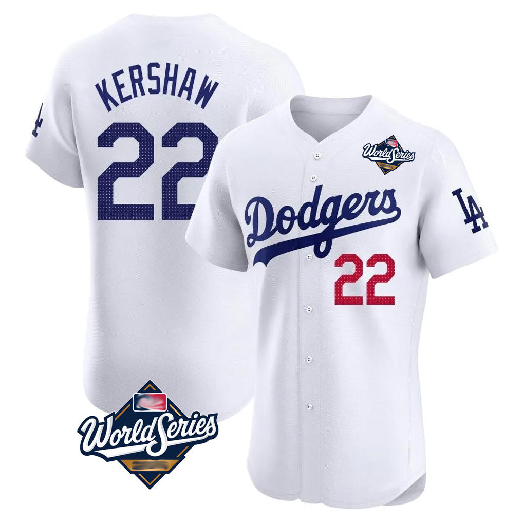 Vanessashop LA.Dodgers #22 Clayton Kershaw Player White World Series Limited Elite Stitched Jerseys